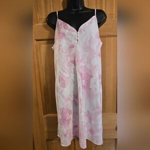 Y2K Vintage Silky Pink Peony Floral Nightgown 90s Shabby Chic sexy Size XL